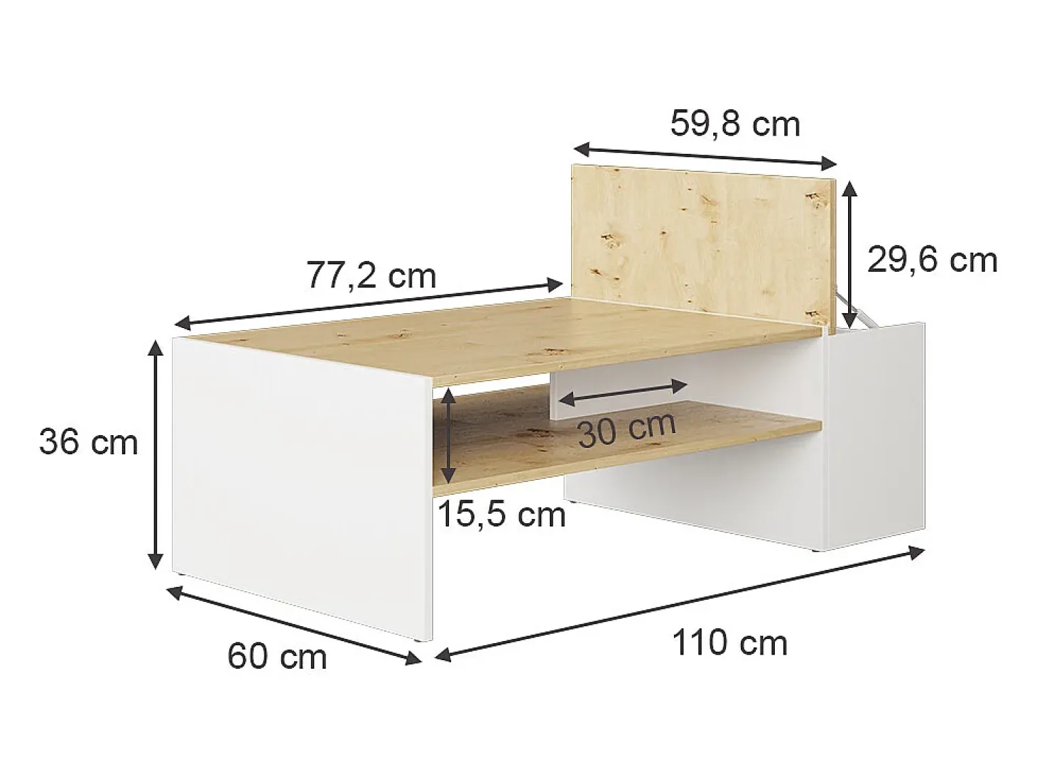 Couchtisch carvalho artesanal/branco 110x60x36 rubby