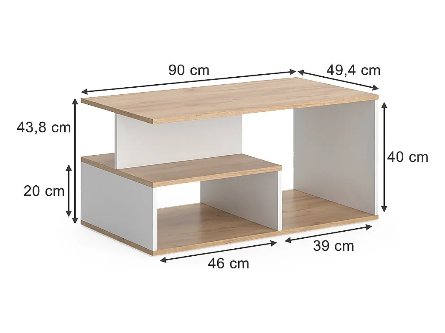 Couchtisch carvalho goldkraft/branco 90x49.4x43.8 hasso