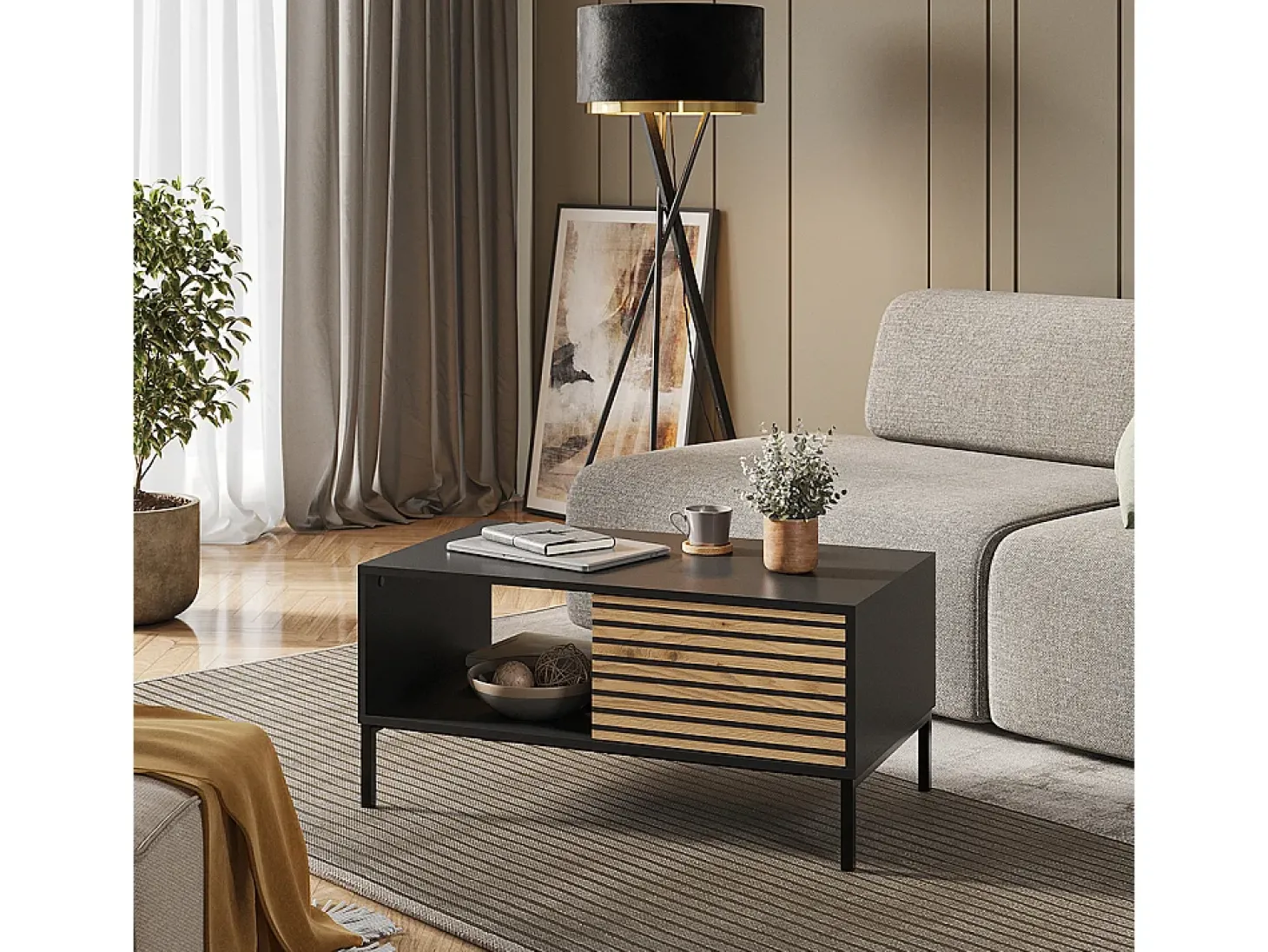 Couchtisch carvalho goldkraft/antracite 90x50x45 eliza