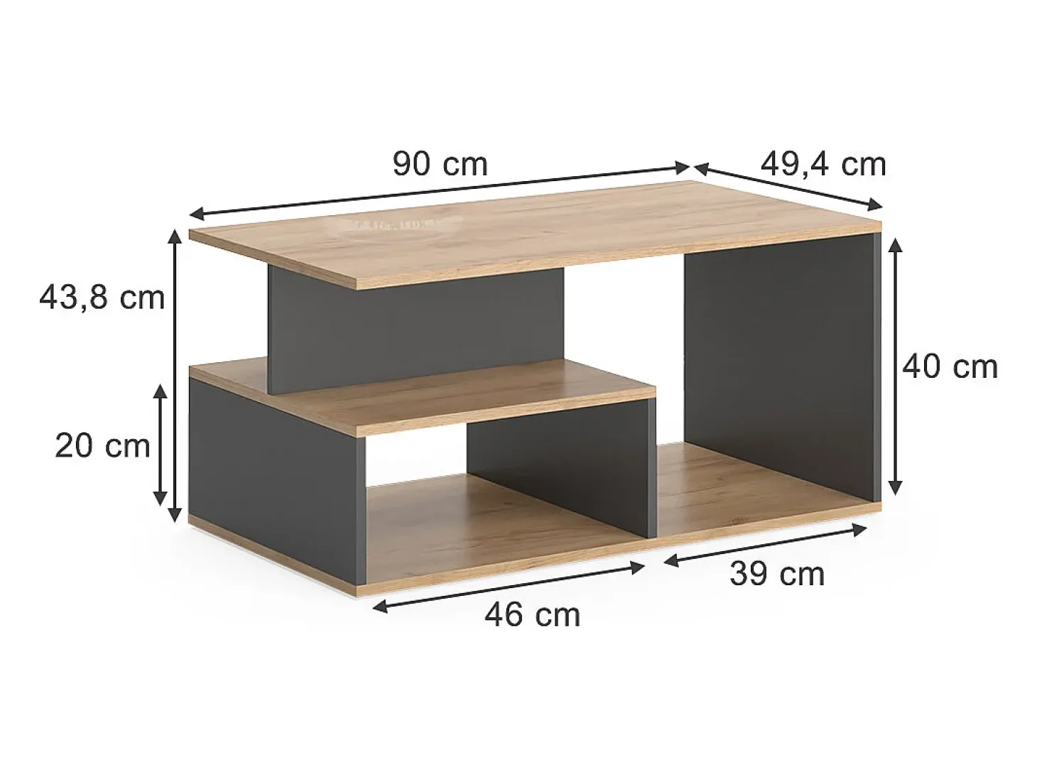 Couchtisch carvalho goldkraft/antracite 90x49.4x43.8 hasso