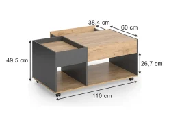 Couchtisch carvalho goldkraft/antracite 110x60x49.5 maik