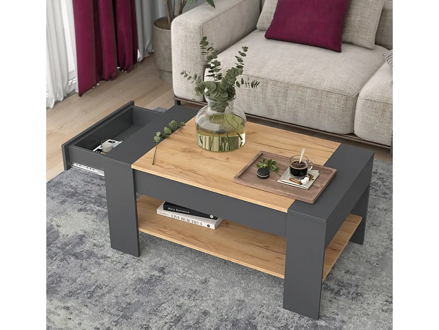 Couchtisch carvalho goldkraft/antracite 99.6x58.8x48.2 august