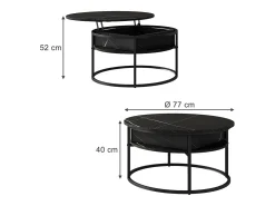 Couchtisch preto/branco mármore 77x77x52 marlo