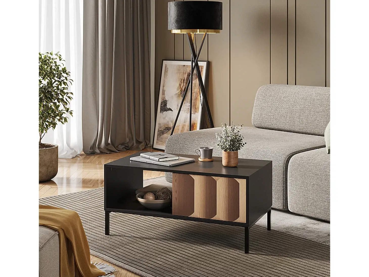 Couchtisch preto/carvalho 90x50x45 eliza