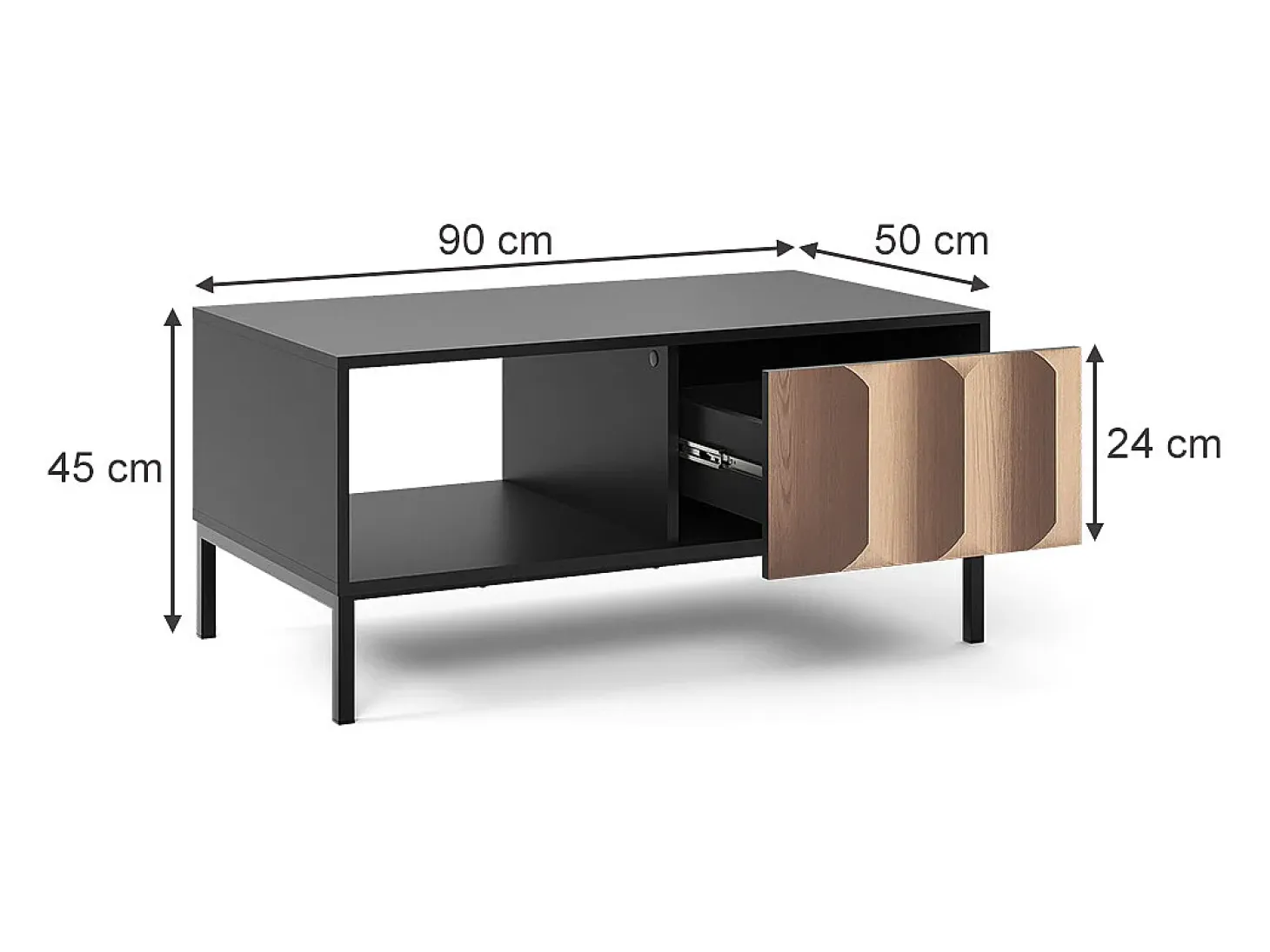 Couchtisch preto/carvalho 90x50x45 eliza