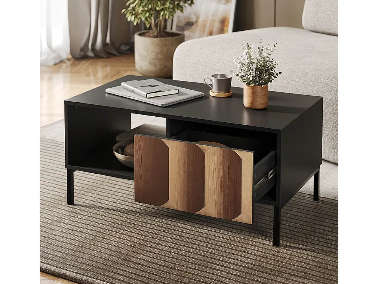 Couchtisch preto/carvalho 90x50x45 eliza
