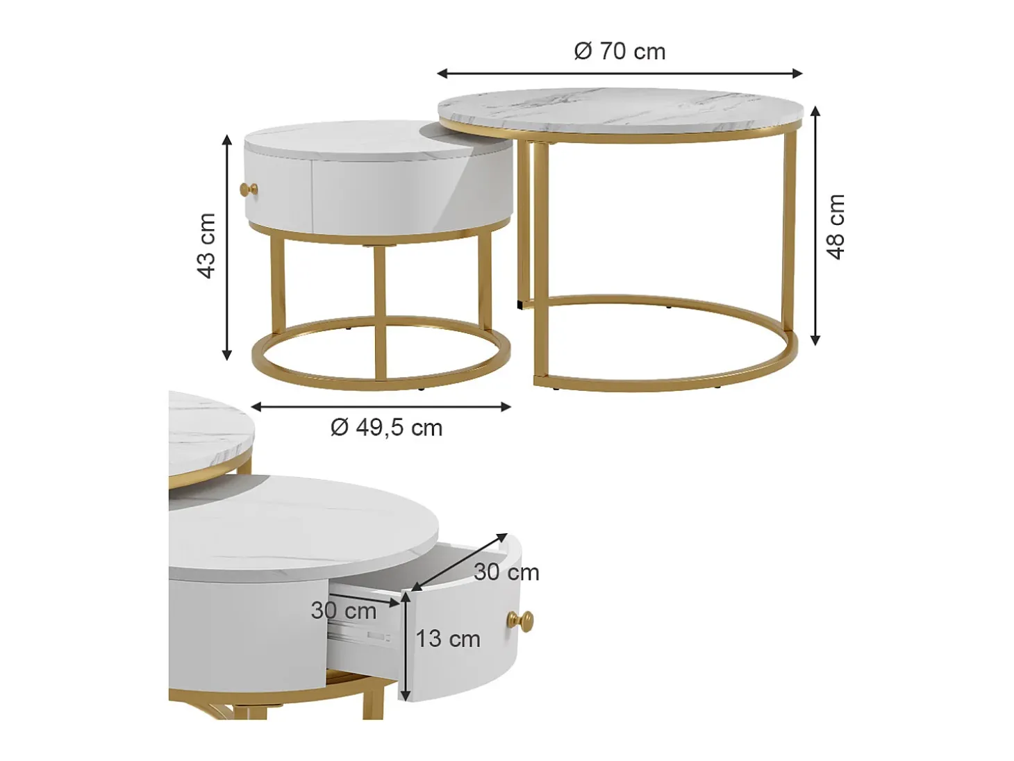 Couchtisch-Set mármore branco 70x70x48 madrid