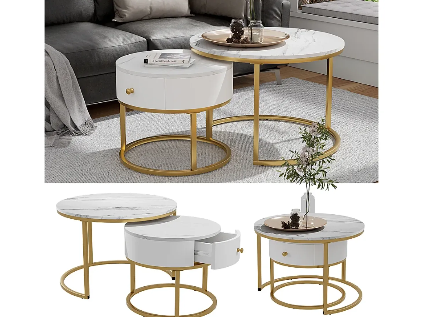 Couchtisch-Set mármore branco 70x70x48 madrid