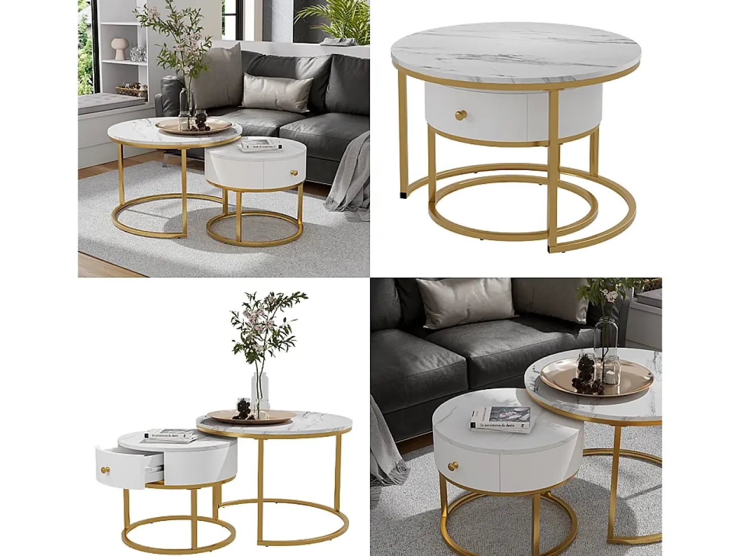 Couchtisch-Set mármore branco 70x70x48 madrid