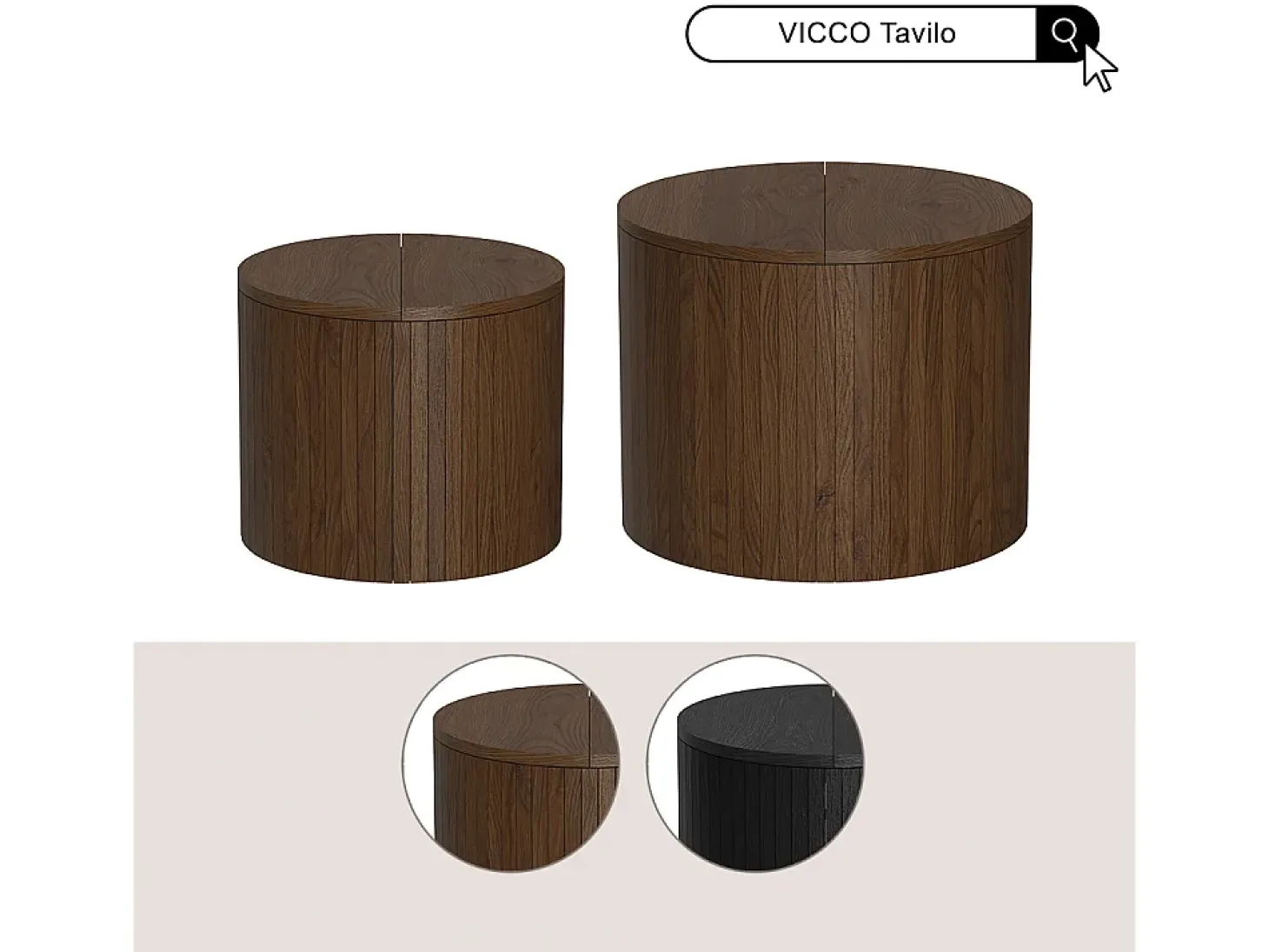 Couchtisch-Set carvalho/preto 48x48x38 tavilo