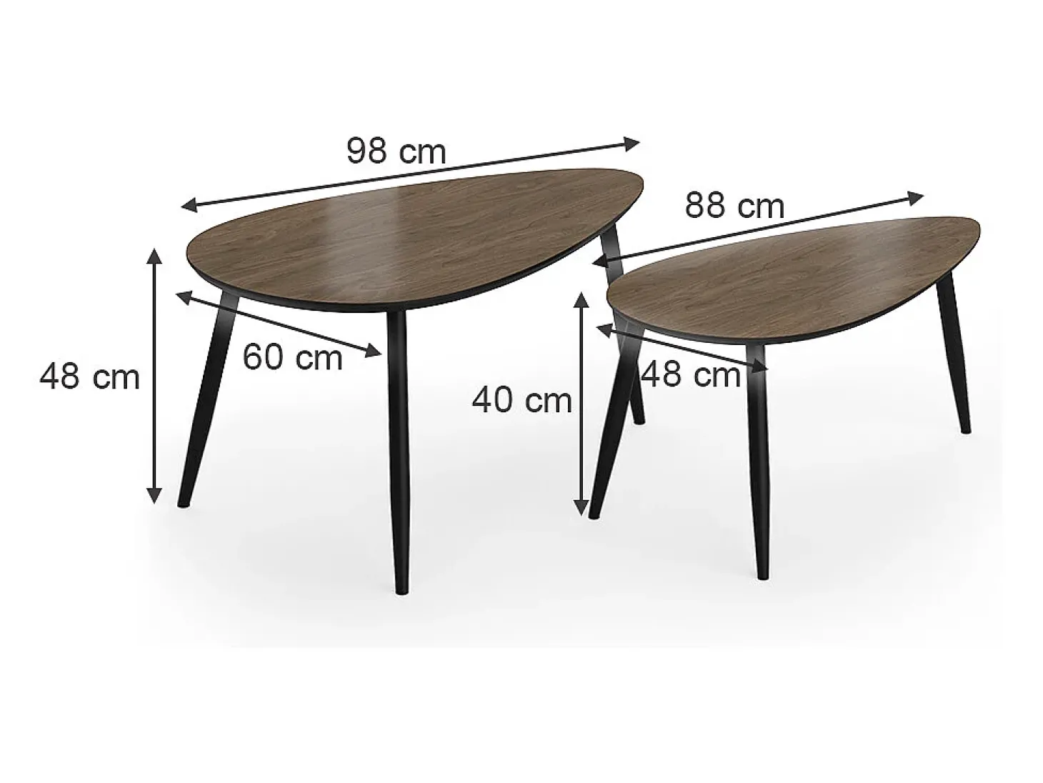 Couchtisch-Set nogueira/preto 98x60x48 veyo