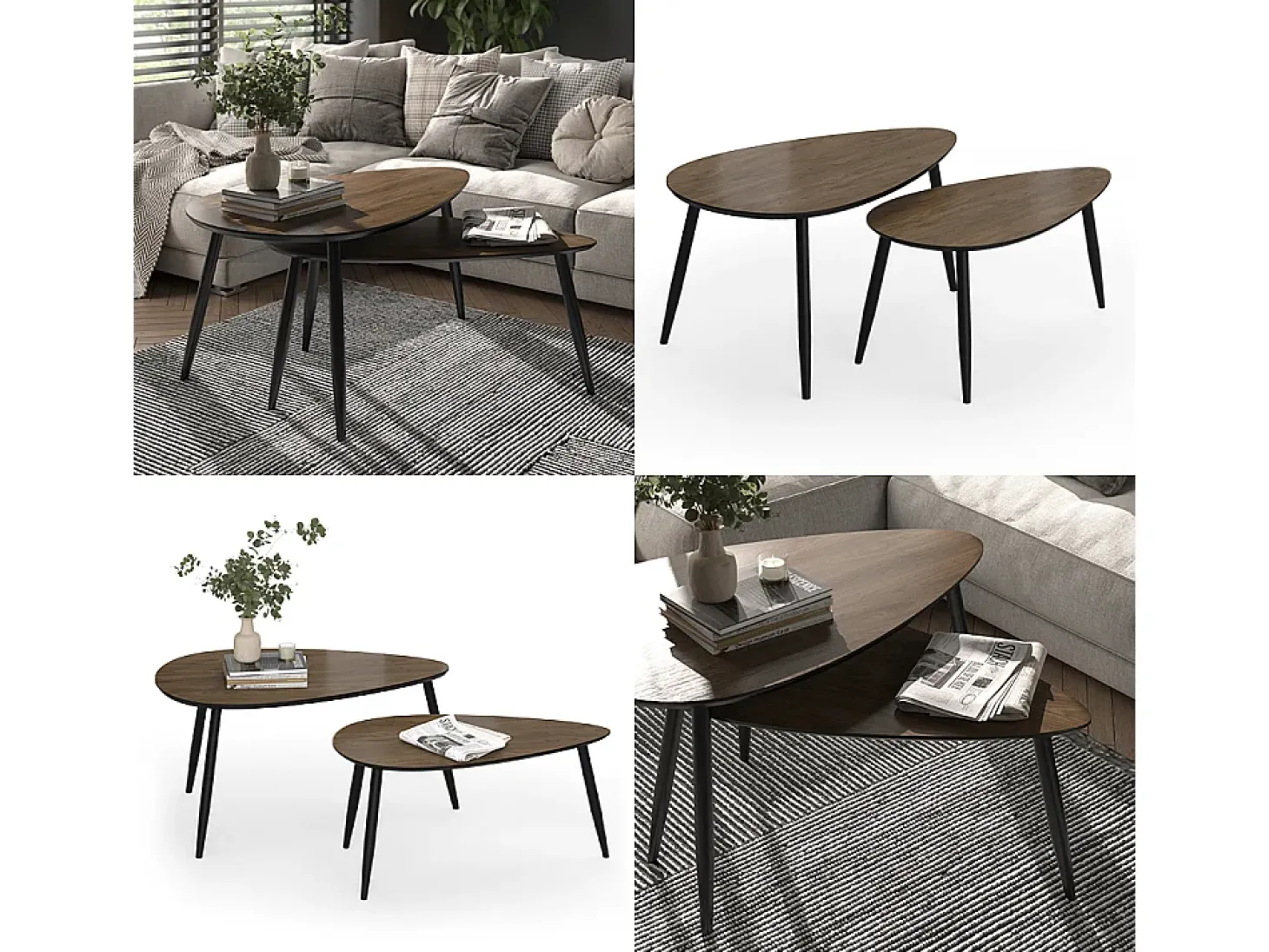 Couchtisch-Set nogueira/preto 98x60x48 veyo