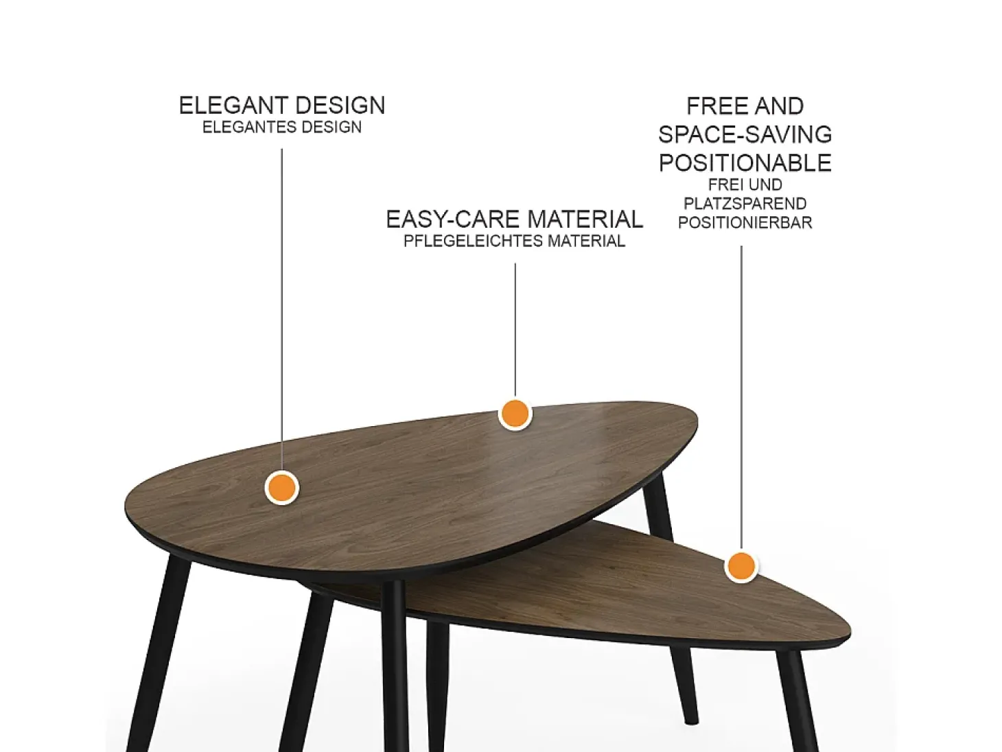 Couchtisch-Set nogueira/preto 98x60x48 veyo