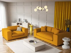 CXL by Christian Lacroix - Sofá "Tendance" 1,5 lugares em veludo cotelê amarelo - 156x122x72cm