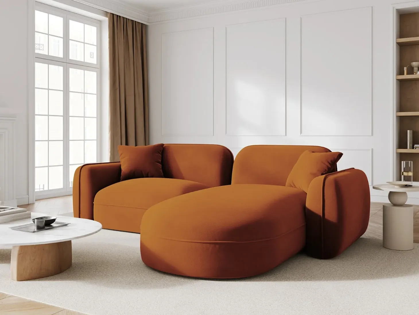 CXL by Christian Lacroix - Sofá modular de canto direito "Lucien" 3 lugares em veludo terracota - 230x165x70cm