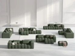 CXL by Christian Lacroix - Sofá modular de canto direito "Lorella" 3 lugares em tecido estrutural verde oliva escuro - 205x145x70cm