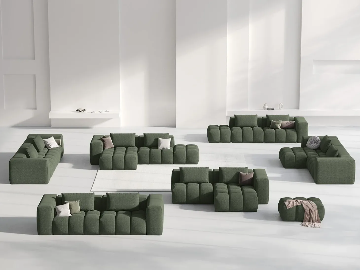 CXL by Christian Lacroix - Sofá modular de canto direito "Lorella" 3 lugares em tecido estrutural verde oliva escuro - 205x145x70cm