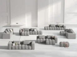 CXL by Christian Lacroix - Sofá modular de canto direito "Lorella" 3 lugares em tecido estrutural bege escuro - 205x145x70cm