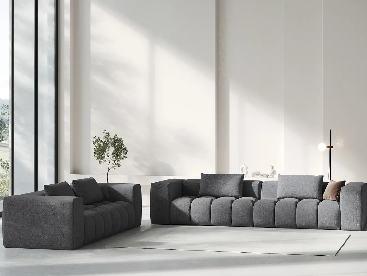 CXL by Christian Lacroix - Sofá modular "Lorella" 3 lugares em tecido estrutural cinza - 230x85x70cm