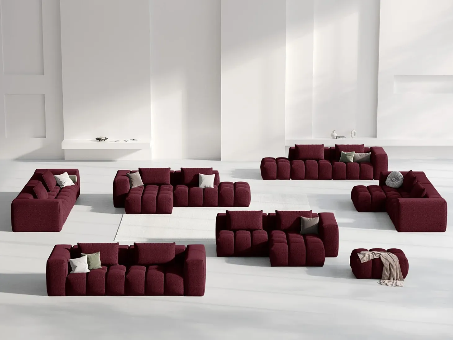 CXL by Christian Lacroix - Sofá modular de canto direito "Lorella" 3 lugares em tecido estrutural bordeaux - 205x145x70cm