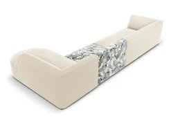 CXL by Christian Lacroix - Sofá de canto direito "Charles" 5 lugares em veludo padrão de jardim azul claro, bege - 366x180x69cm