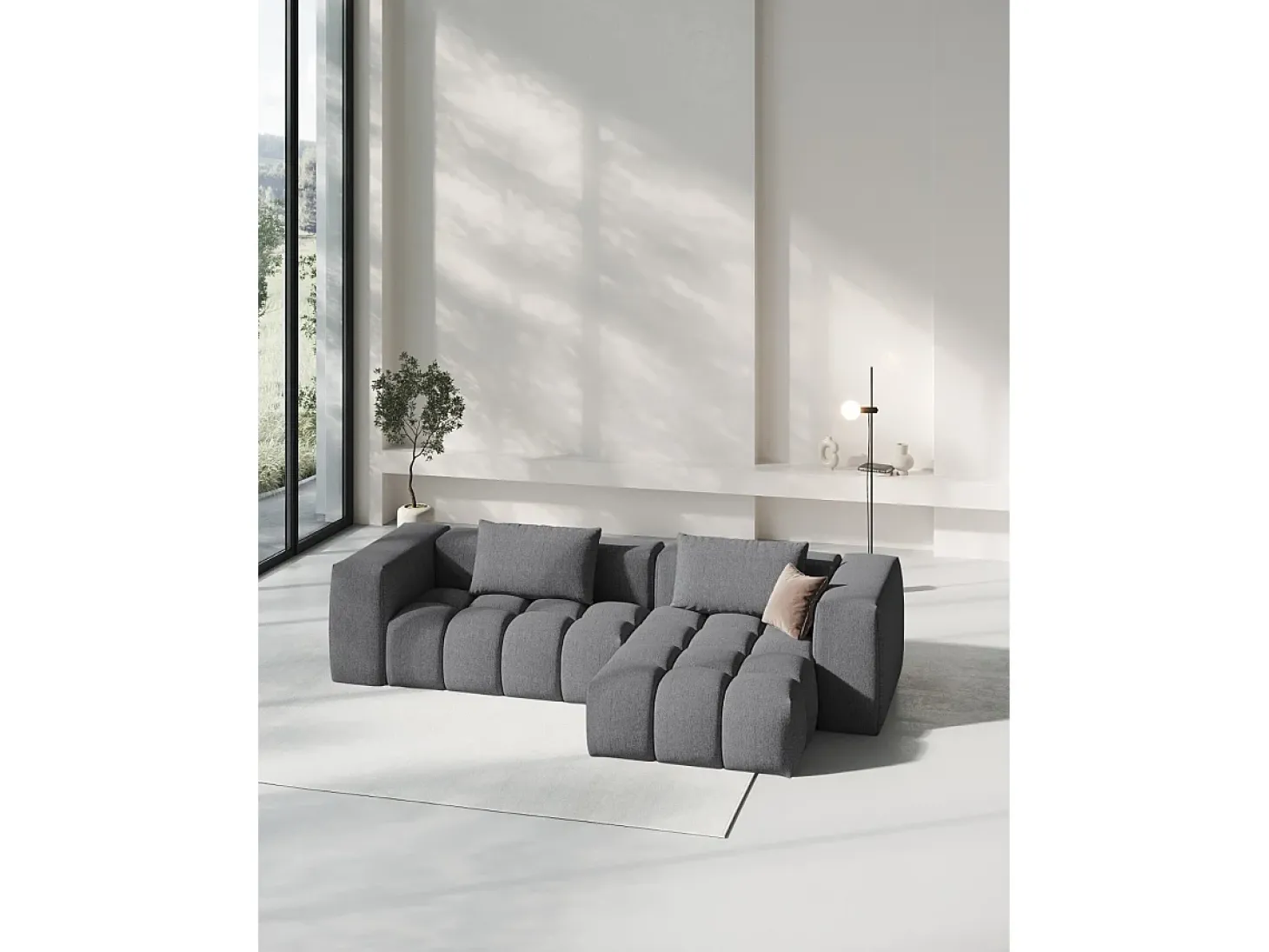 CXL by Christian Lacroix - Sofá modular de canto direito "Lorella" 3 lugares em tecido estrutural cinza - 260x145x70cm
