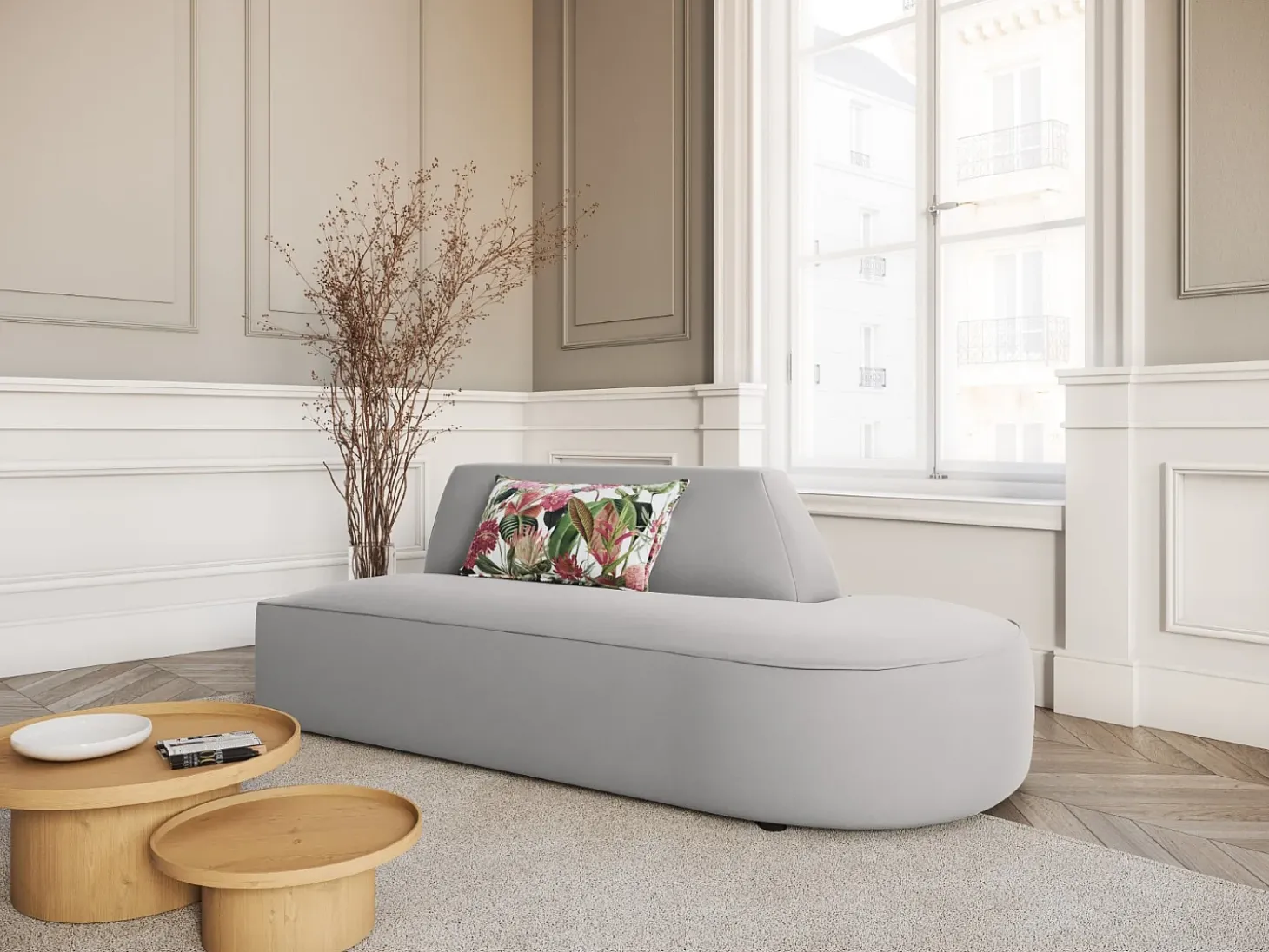 CXL by Christian Lacroix - Sofá modular direito "Charles" 2 lugares em veludo cinza claro - 181x93x69cm