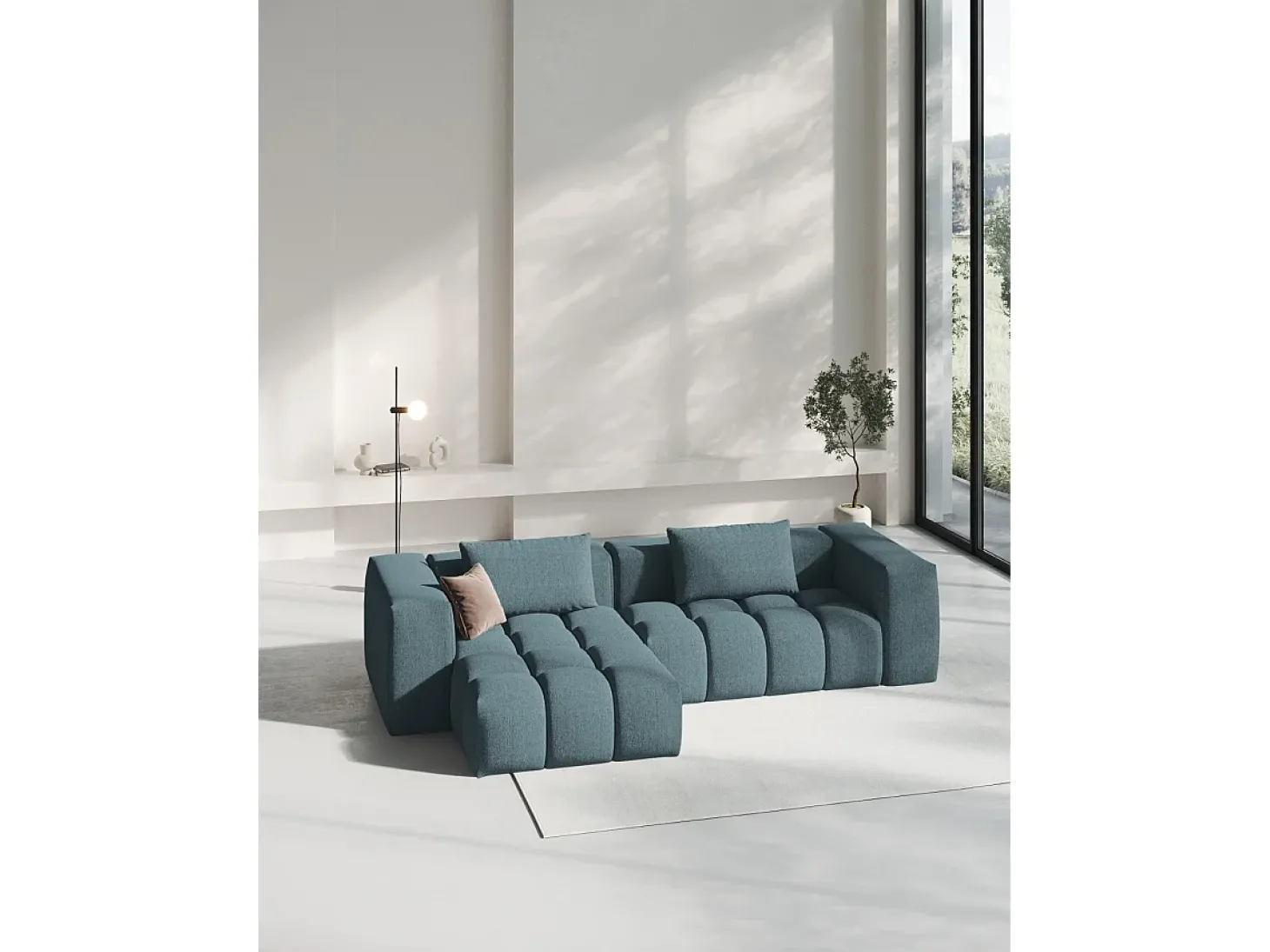 CXL by Christian Lacroix - Sofá modular de canto esquerdo "Lorella" 3 lugares em tecido estrutural azul claro - 260x145x70cm