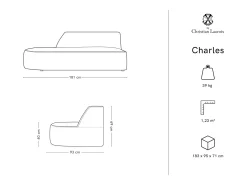 CXL by Christian Lacroix - Sofá modular virado para a esquerda "Charles" 2 lugares em veludo cinza escuro - 181x93x69cm