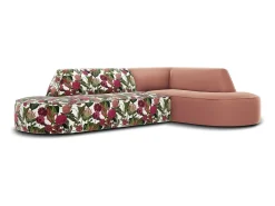 CXL by Christian Lacroix - Sofá de canto direito "Charles" 4 lugares em veludo padrão de rosas de jardim, rosa - 273x180x69cm