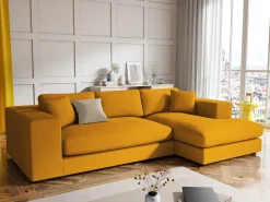 CXL by Christian Lacroix - Sofá de canto direito "Tendance" 5 lugares em veludo cotelê amarelo - 282x174x72cm