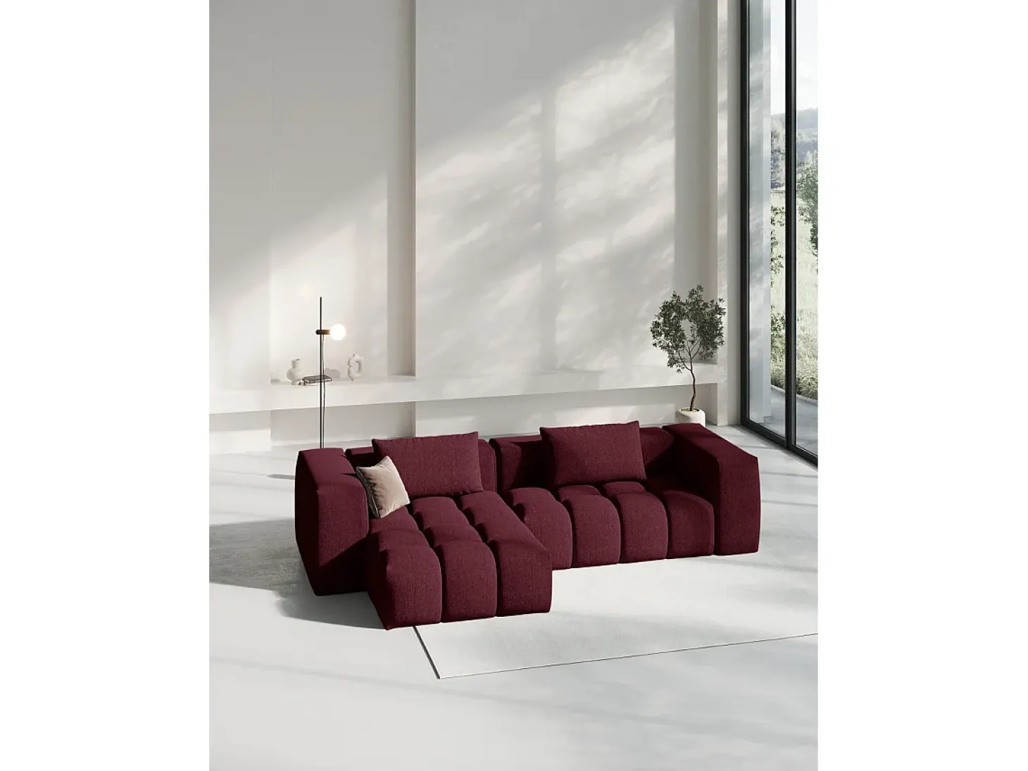 CXL by Christian Lacroix - Sofá modular de canto esquerdo "Lorella" 3 lugares em tecido estrutural bordeaux - 260x145x70cm