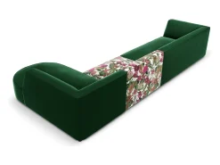 CXL by Christian Lacroix - Sofá de canto direito "Charles" 5 lugares em veludo padrão de rosas de jardim, verde - 366x180x69cm