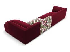 CXL by Christian Lacroix - Sofá de canto direito "Charles" 5 lugares em veludo padrão de rosas de jardim, vermelho - 366x180x69cm