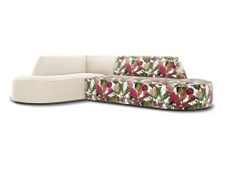 CXL by Christian Lacroix - Sofá de canto esquerdo "Charles" 4 lugares em veludo padrão de rosas de jardim, bege - 273x180x69cm
