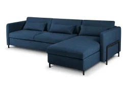 CXL by Christian Lacroix - Sofá convertível de canto direito com caixa de arrumação "Yanis" 5 lugares em tecido estrutural azul - 280x170x80cm