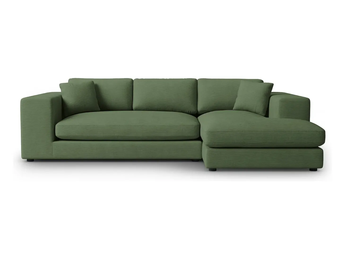 CXL by Christian Lacroix - Sofá de canto direito "Tendance" 5 lugares em veludo cotelê verde - 282x174x72cm