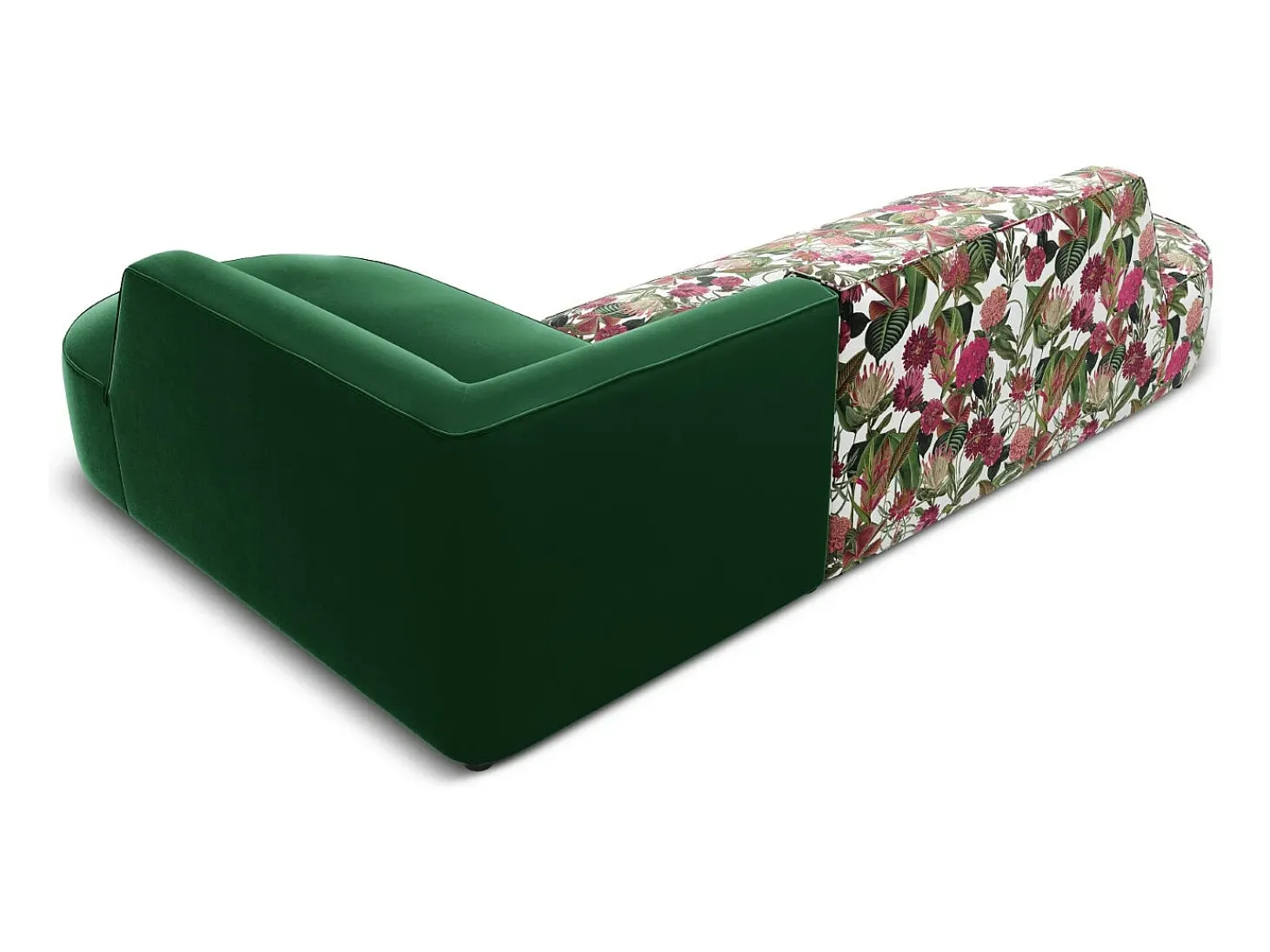 CXL by Christian Lacroix - Sofá de canto direito "Charles" 4 lugares em veludo padrão de rosas de jardim, verde - 273x180x69cm