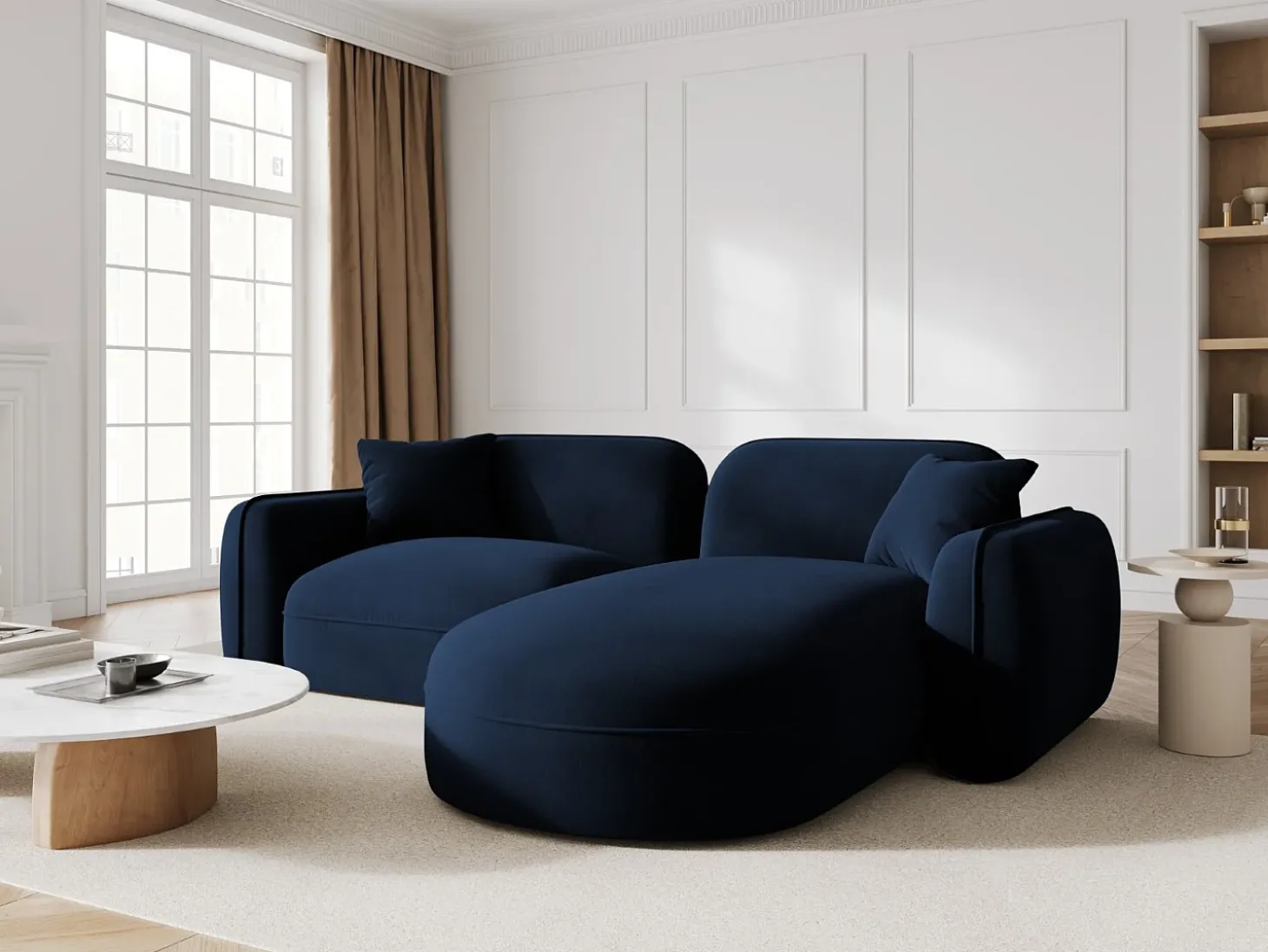 CXL by Christian Lacroix - Sofá modular de canto direito "Lucien" 3 lugares em veludo azul real - 230x165x70cm