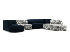 CXL by Christian Lacroix - Sofá de canto direito panorâmico "Charles" 7 lugares em veludo padrão jardim: azul-claro, azul-escuro - 366x273x69cm