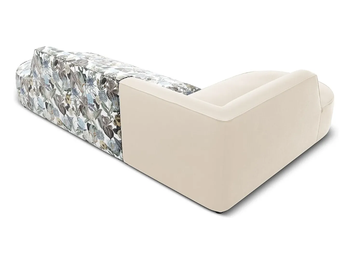 CXL by Christian Lacroix - Sofá de canto esquerdo "Charles" 4 lugares em veludo padrão de jardim azul claro, bege - 273x180x69cm