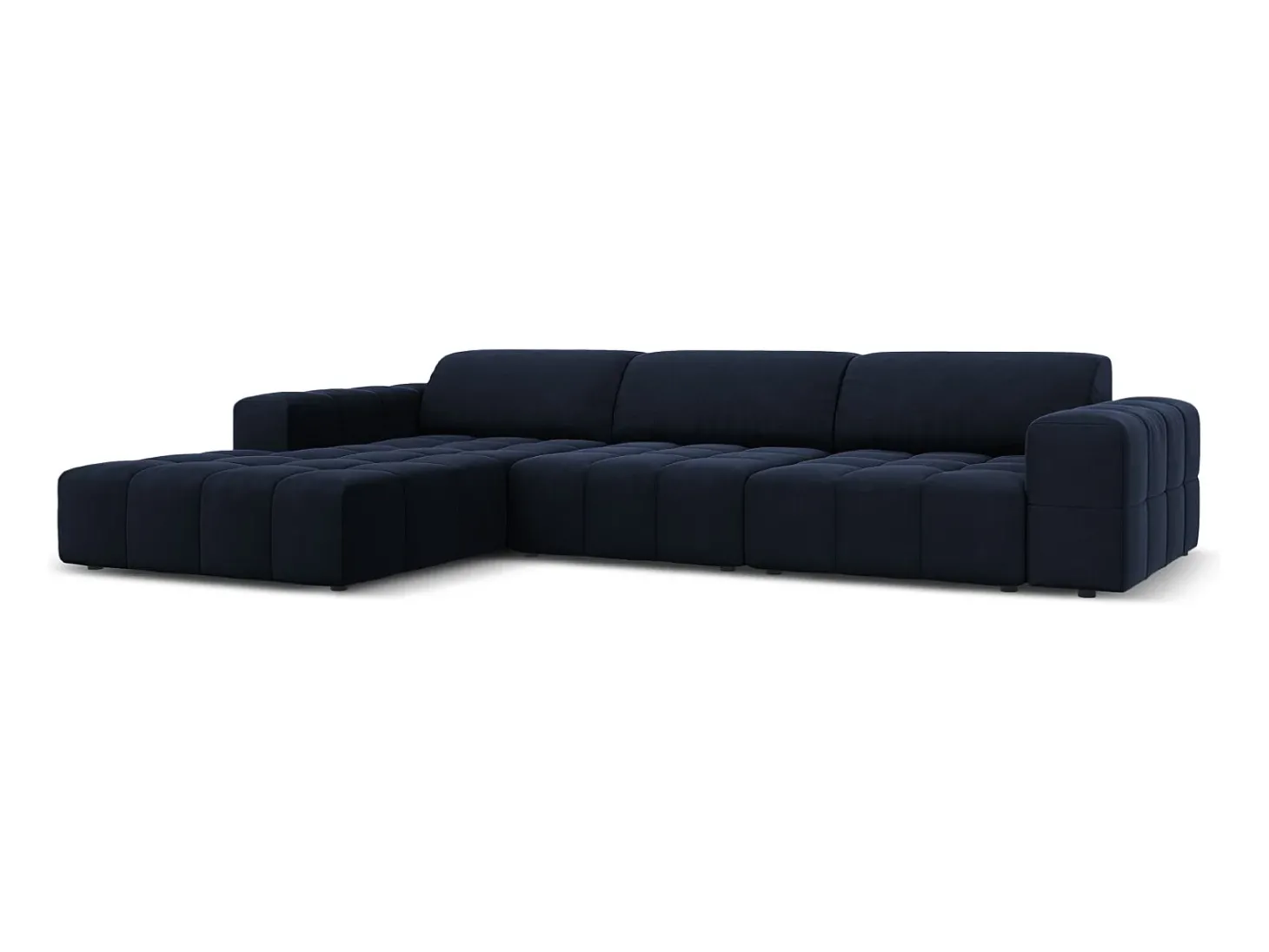 CXL by Christian Lacroix - Sofá de canto esquerdo "Luc" 4 lugares em veludo azul escuro - 284x166x70cm