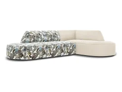 CXL by Christian Lacroix - Sofá de canto direito "Charles" 4 lugares em veludo padrão de jardim azul claro, bege - 273x180x69cm