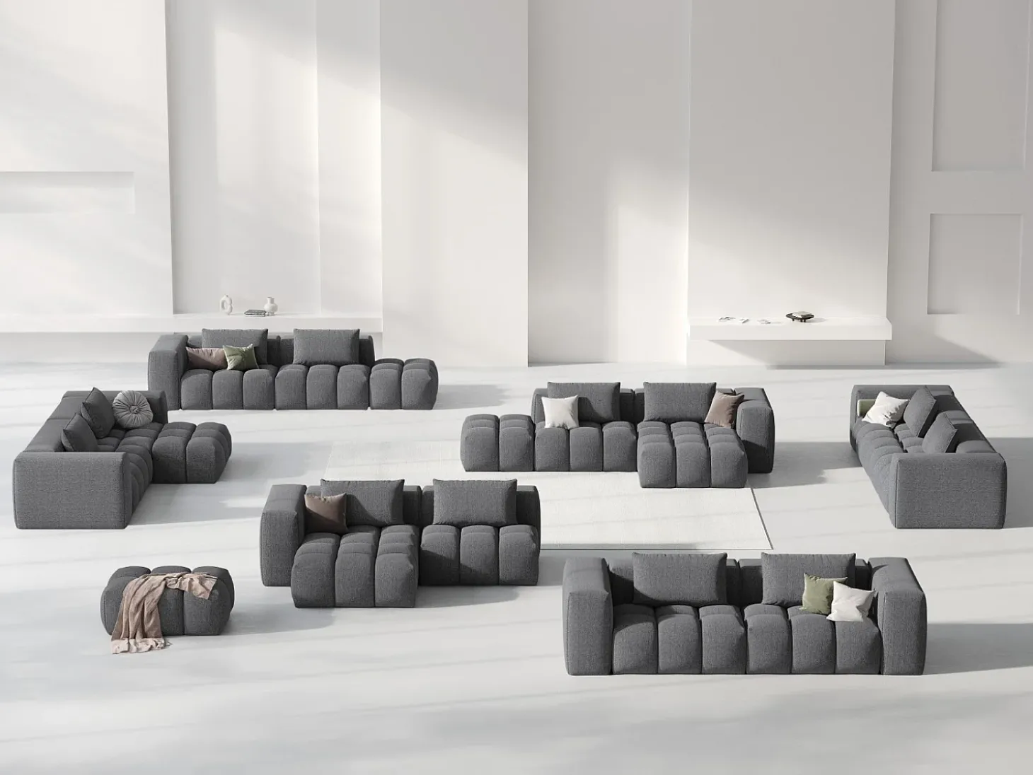 CXL by Christian Lacroix - Sofá modular de canto esquerdo "Lorella" 3 lugares em tecido estrutural cinza - 205x145x70cm