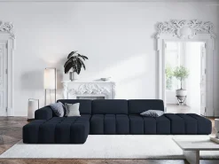 CXL by Christian Lacroix - Sofá de canto esquerdo "Luc" 5 lugares em veludo azul escuro - 341x166x70cm