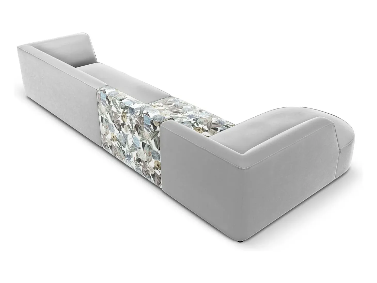 CXL by Christian Lacroix - Sofá de canto esquerdo "Charles" 5 lugares em veludo padrão jardim: azul-claro, cinzento-claro - 366x180x69cm