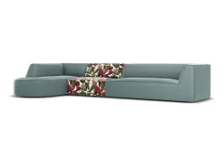 CXL by Christian Lacroix - Sofá de canto esquerdo "Charles" 5 lugares em veludo padrão rosa jardim, menta - 366x180x69cm
