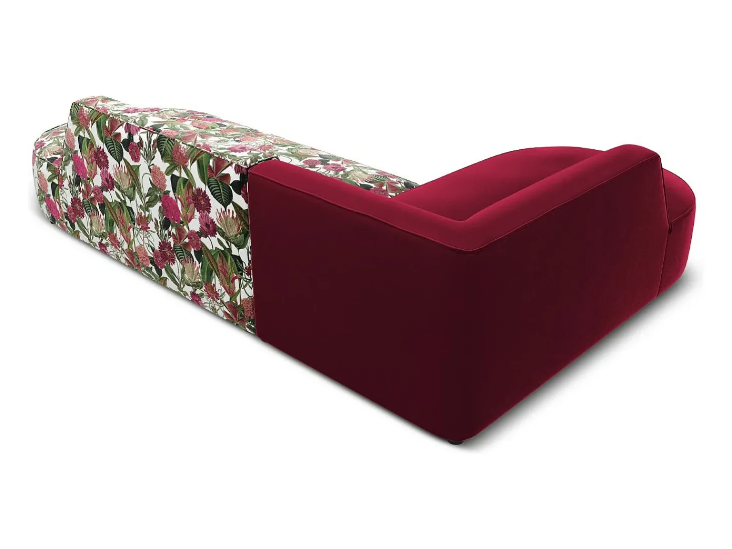 CXL by Christian Lacroix - Sofá de canto esquerdo "Charles" 4 lugares em veludo padrão de rosas de jardim, vermelho - 273x180x69cm