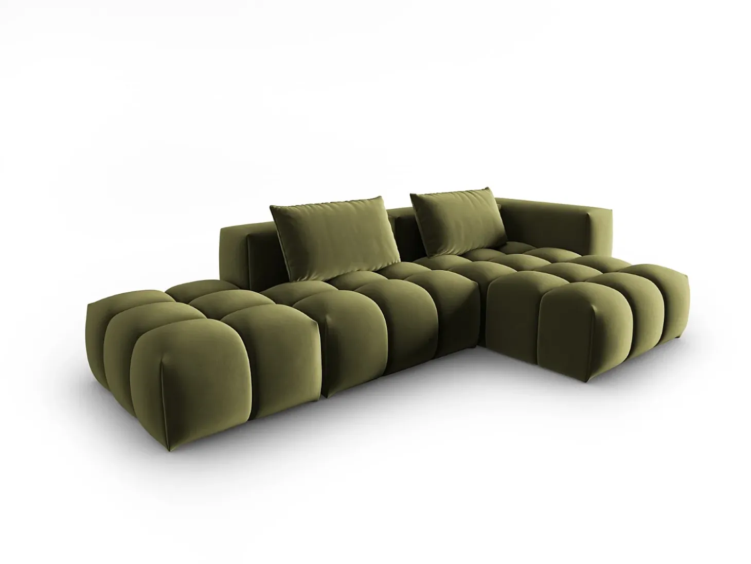 CXL by Christian Lacroix - Sofá modular de canto direito "Lorella" 4 lugares em veludo verde claro - 265x145x70cm