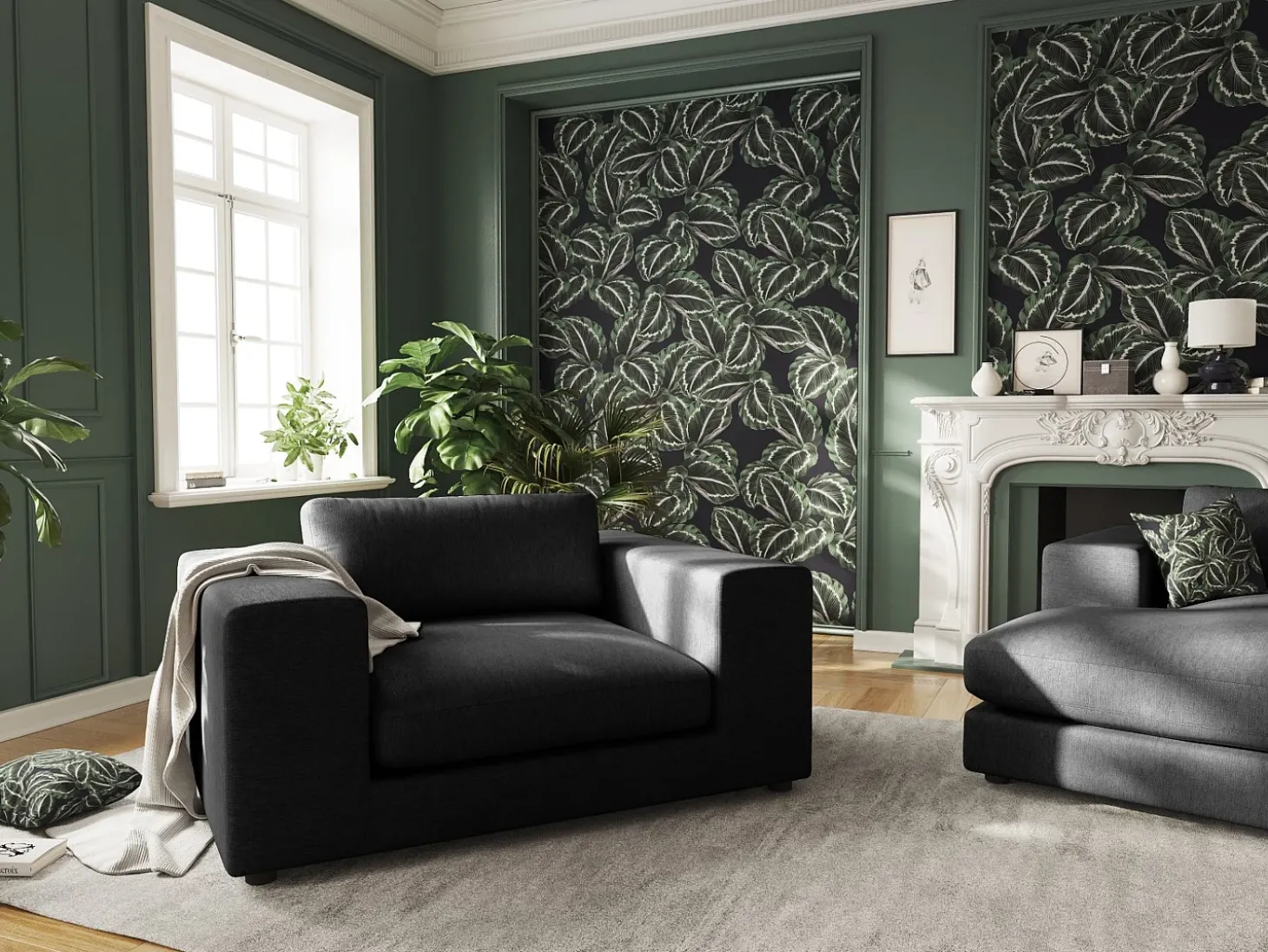 CXL by Christian Lacroix - Sofá "Tendance" 1,5 lugares em tecido estrutural preto - 156x122x72cm